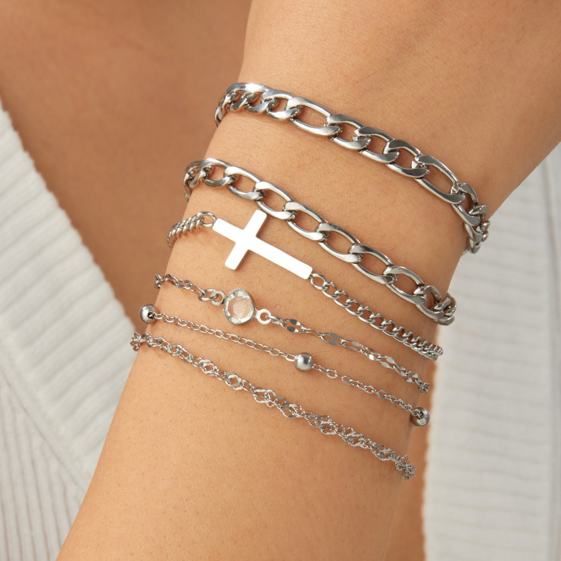 Punk Hip-hop Gold Plated Cross Stainless Steel Cuban Link Chain Bracelet Unisex