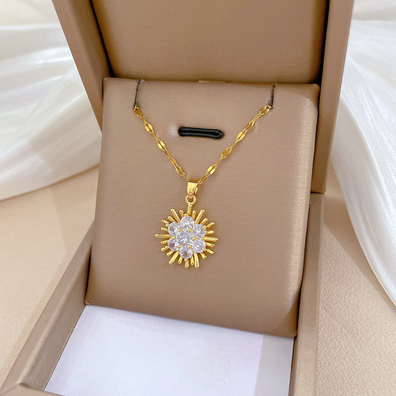 Collana Pendente Luna Geometrica Minimalista per Donne e Uomini Catena a Serpente in Acciaio Inossidabile con Intarsio di Strass