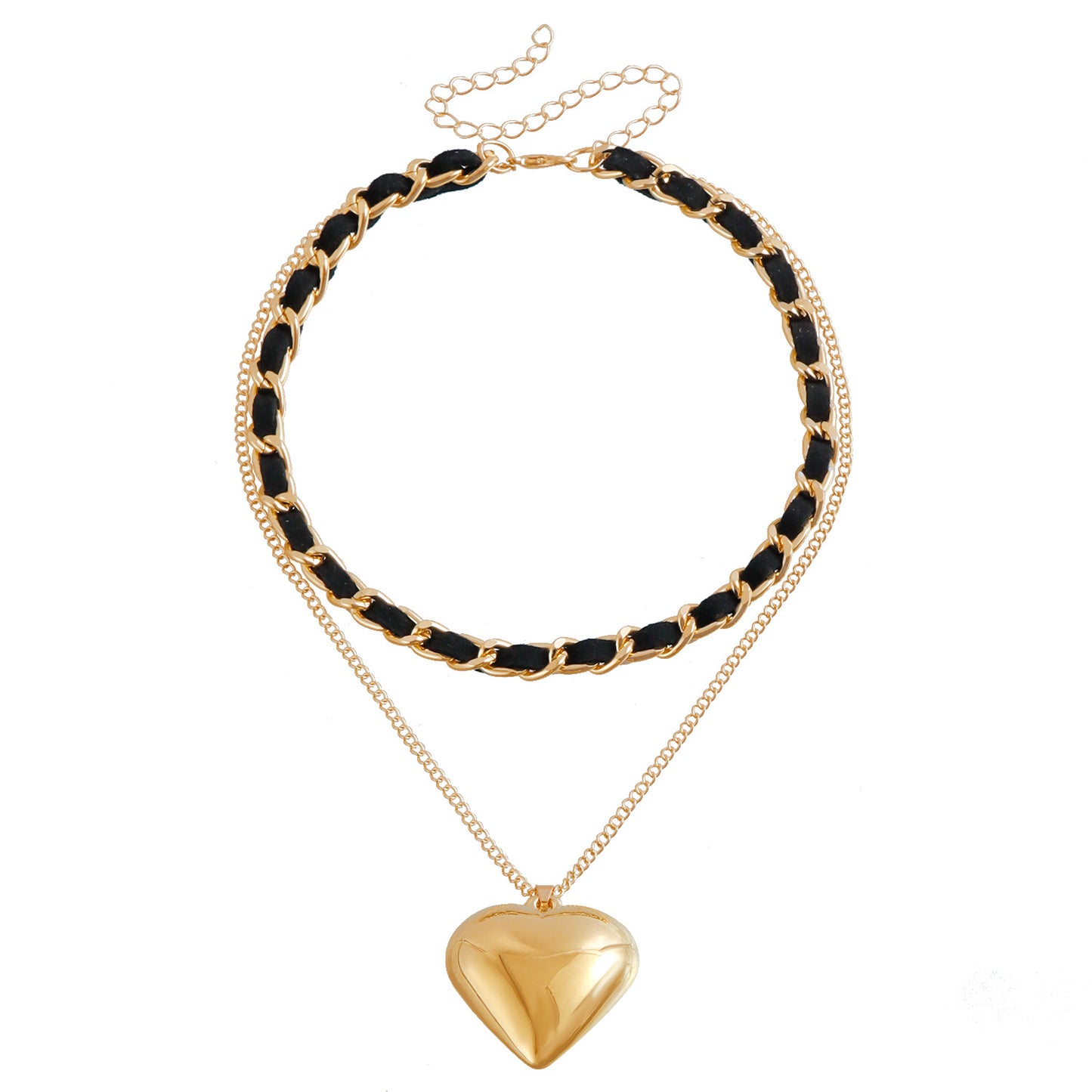 Elegant Velvet-Textured Chain Necklace with 3D Heart Pendant in Alloy with Plating Finish for Women