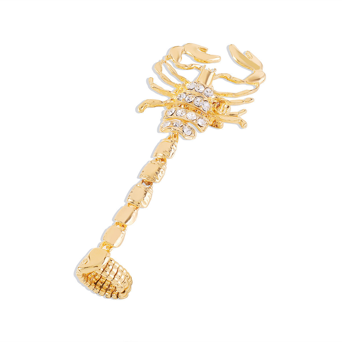 Punk Rhinestone Inlaid Geometric Alloy Scorpion Chain Ring for Women