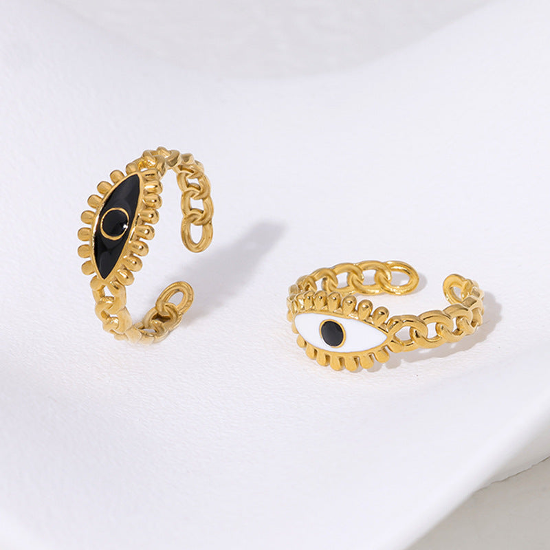 Anello personalizzato in acciaio al titanio placcato oro 18 carati con goccia a occhio di Allah per donna
