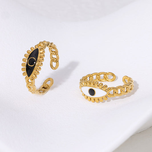 Anillo de acero de titanio con baño de oro de 18 quilates, personalizado, con diseño de ojo turco, para mujer