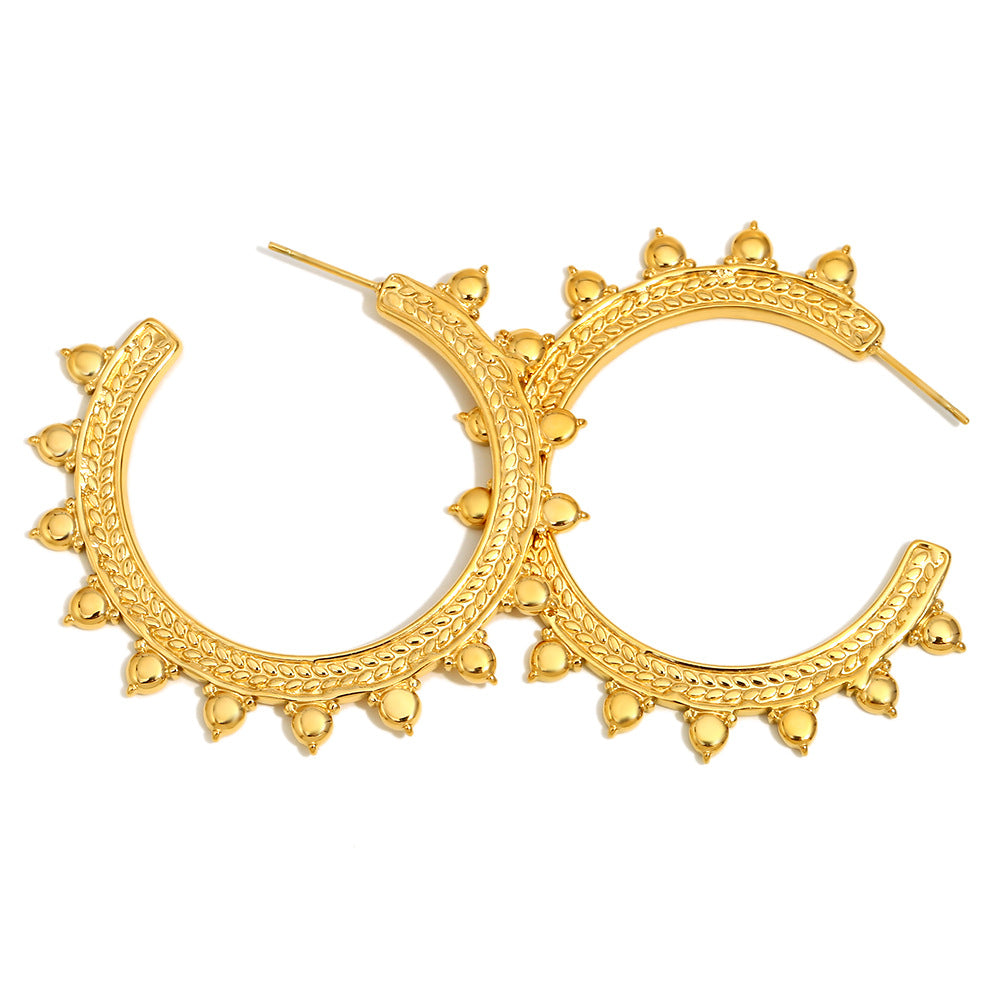 Minimalist Geometric Stainless Steel Plated 18K Gold Bohemian Wheat Pattern Large C-Shaped Hoop Earrings for Women