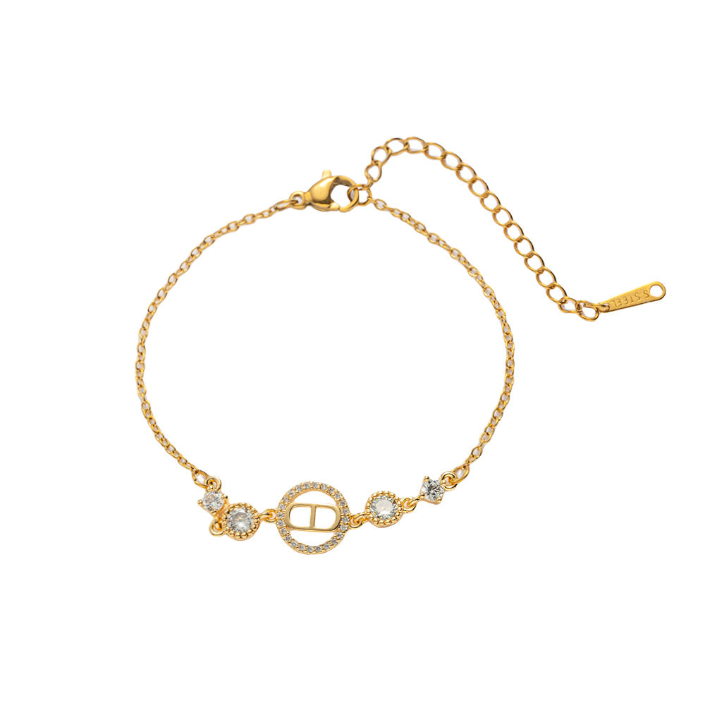 Minimalist Geometric Titanium Steel Bracelet for Women with Gold Plating and Letter C D Design