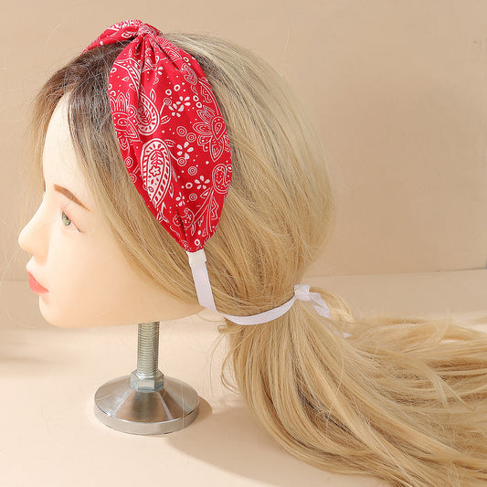 Fascia per capelli per bambini vintage con stampa etnica e fiocco in tessuto, accessorio per capelli alla moda estivo
