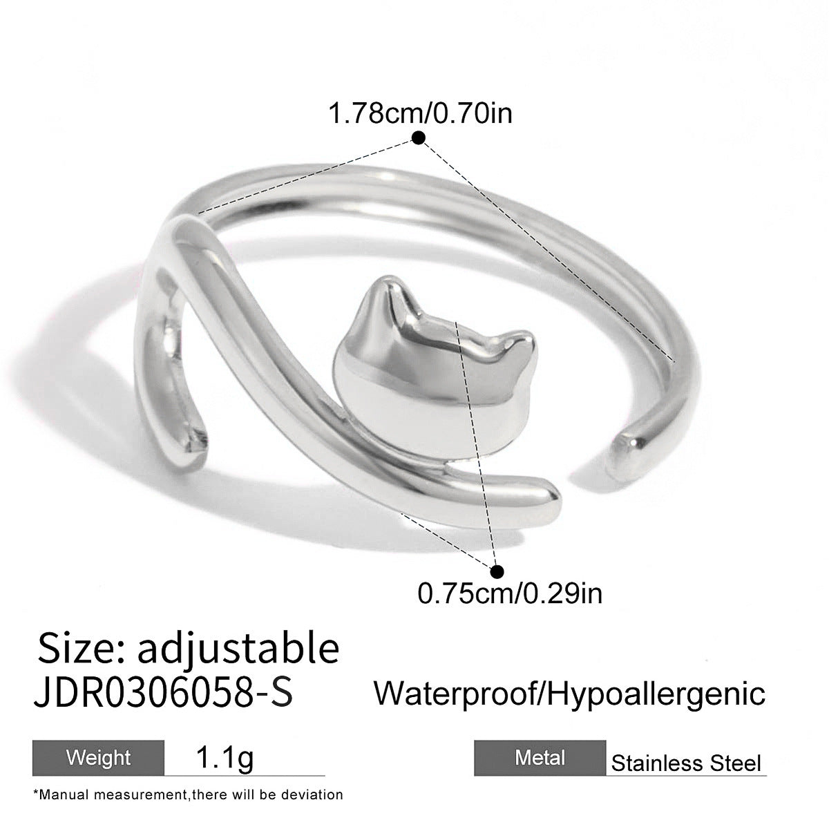 Anillo de gato geométrico de acero de titanio con acabado chapado para mujer, accesorio de moda