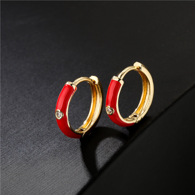 Colorful Drip Oil Cubic Zirconia Geometric Brass Gold Plated Hoop Earrings for Women