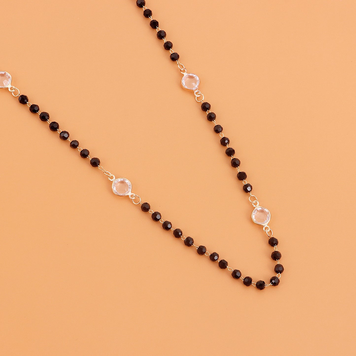 Minimalist Geometric Double-Layer Necklace for Women with Black Rhinestones and White Zirconia on Alloy Base with Electroplated Finish