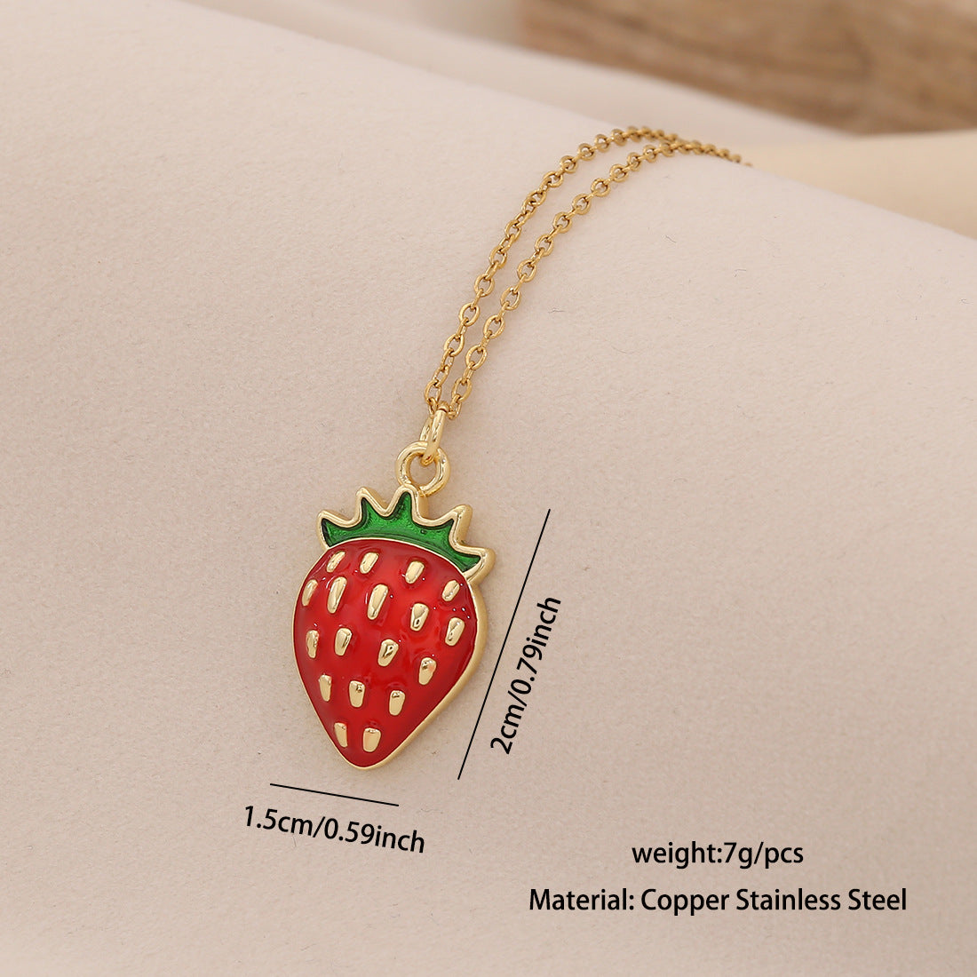 Bonito Collar Colgante de Fresa y Cereza para Mujer, Cadena en O de Acero Inoxidable con Acabado Esmaltado, Collar con Medallón en Forma de Fruta