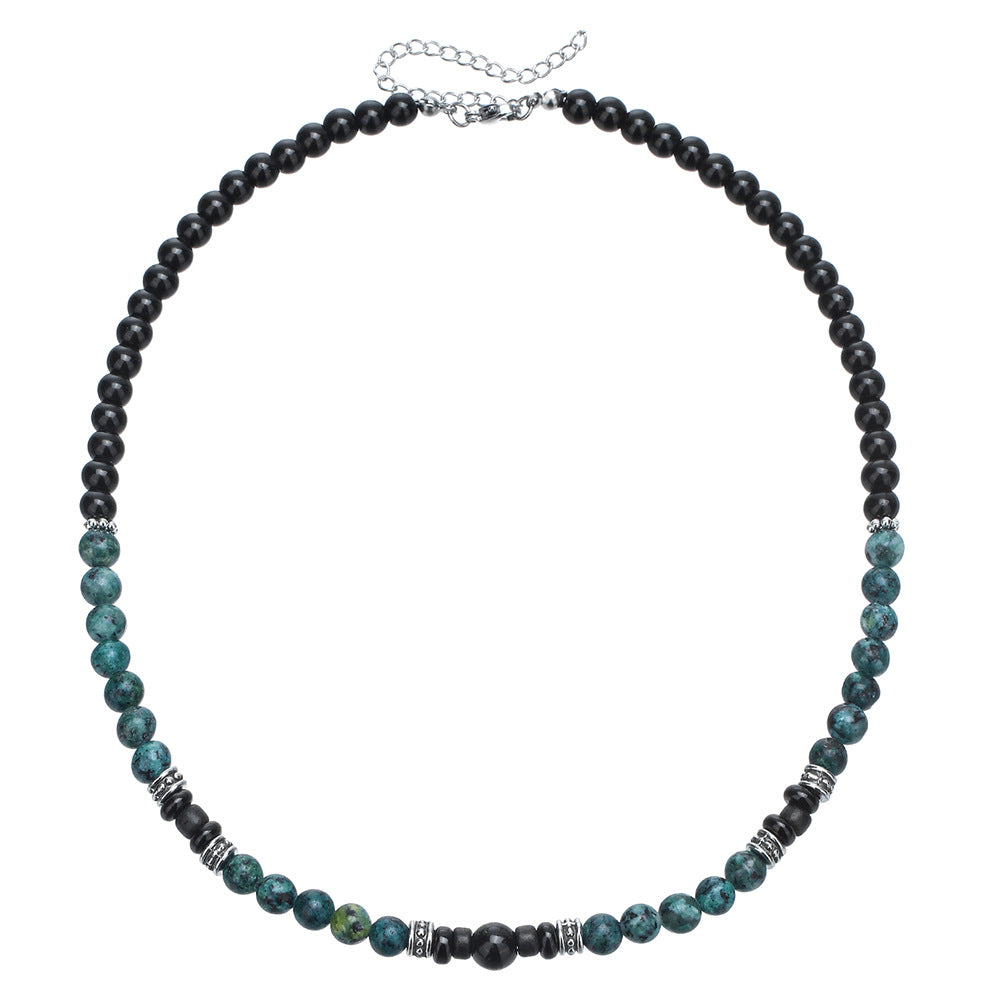 Punk Geometric Round Turquoise Beaded Necklace Stainless Steel Ball Chain Unisex