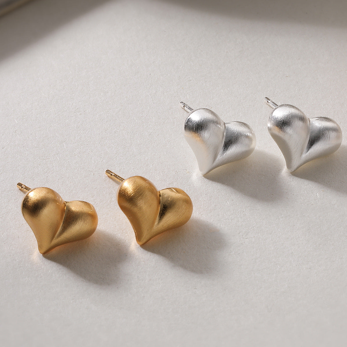 Vintage Elegant 18K Gold Plated Geometric Heart Brass Stud Earrings