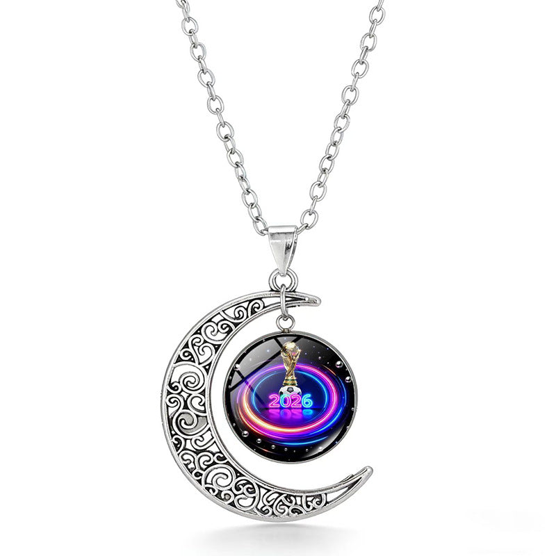 Collana Pendente Luna Geometrica Sportiva in Lega Placcata con Charm in Cristallo da Donna