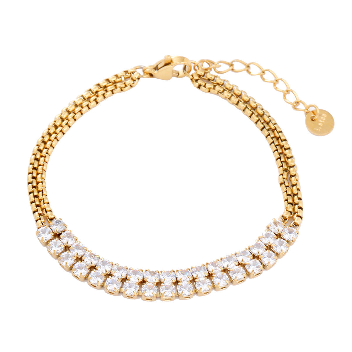 Pulsera geométrica de acero inoxidable a la moda para mujer con incrustaciones de diamantes de imitación, estilo de lujo chapado
