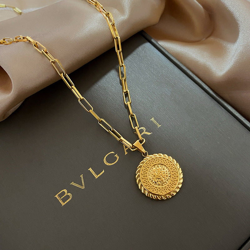 Gold Plated Titanium Steel Round Geometric Necklace for Unisex