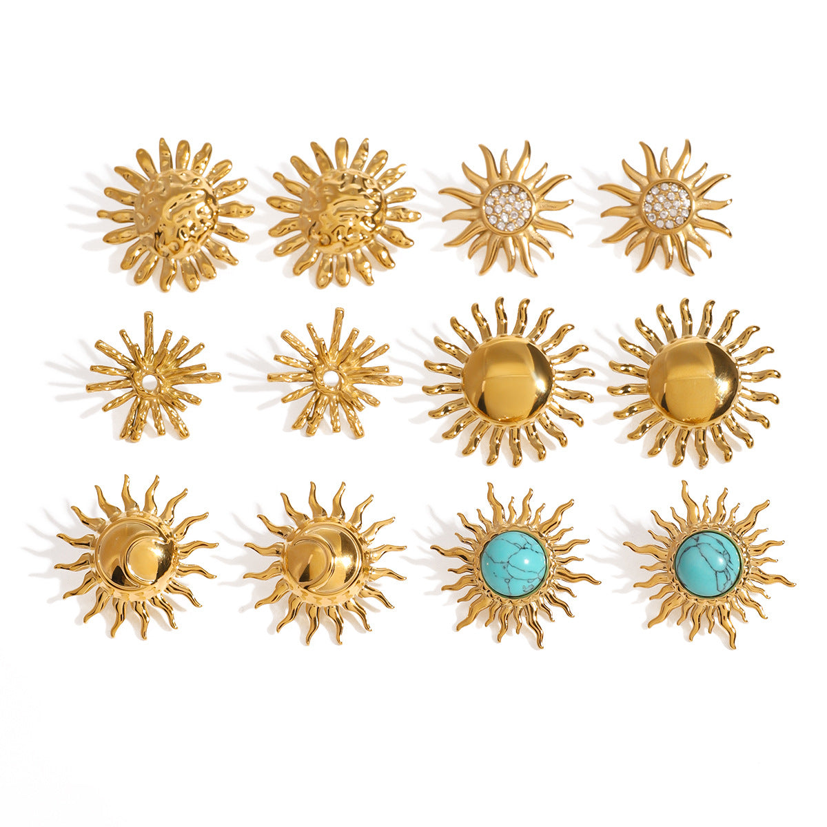 Geometric Star Stainless Steel Earrings with Turquoise and Cubic Zirconia Plated