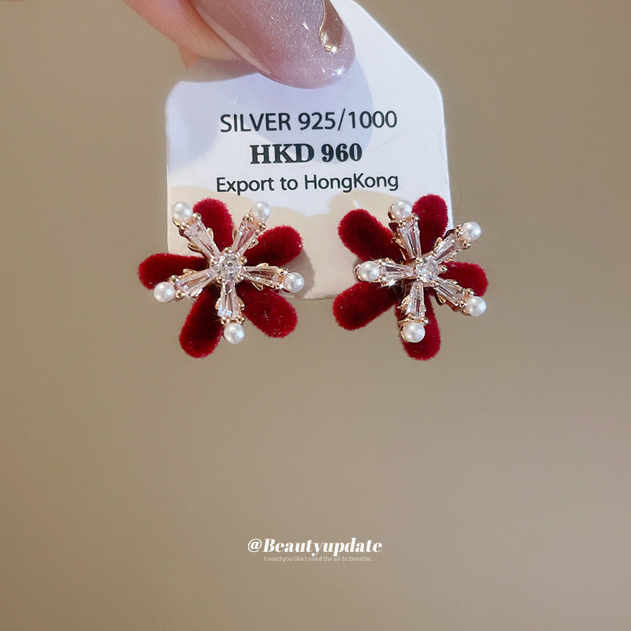 Elegantes Pendientes de Perlas Florales con Incrustaciones de Circonita en Acero Inoxidable para Mujer