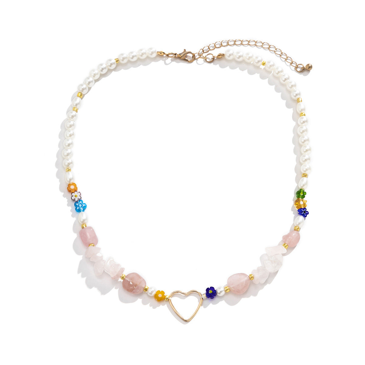 Retro Floral Pendant Necklace for Women with Heart-Shaped Rhinestone Accents, Resin and Alloy Construction, Single-Layer Minimalist Design on Beaded Chain