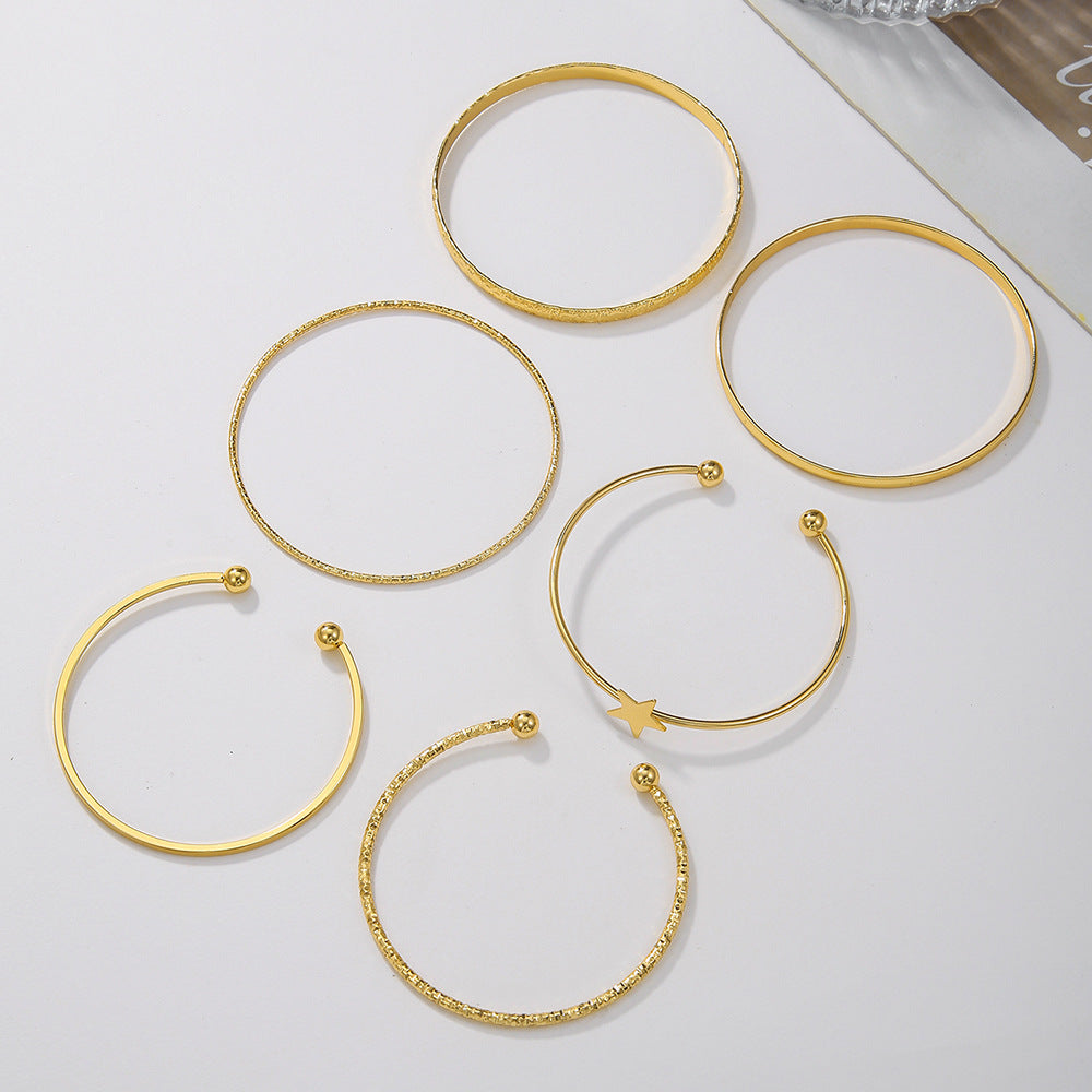 Vintage Gold Plated Iron Star Geometric Cuff Bracelet Set for Women