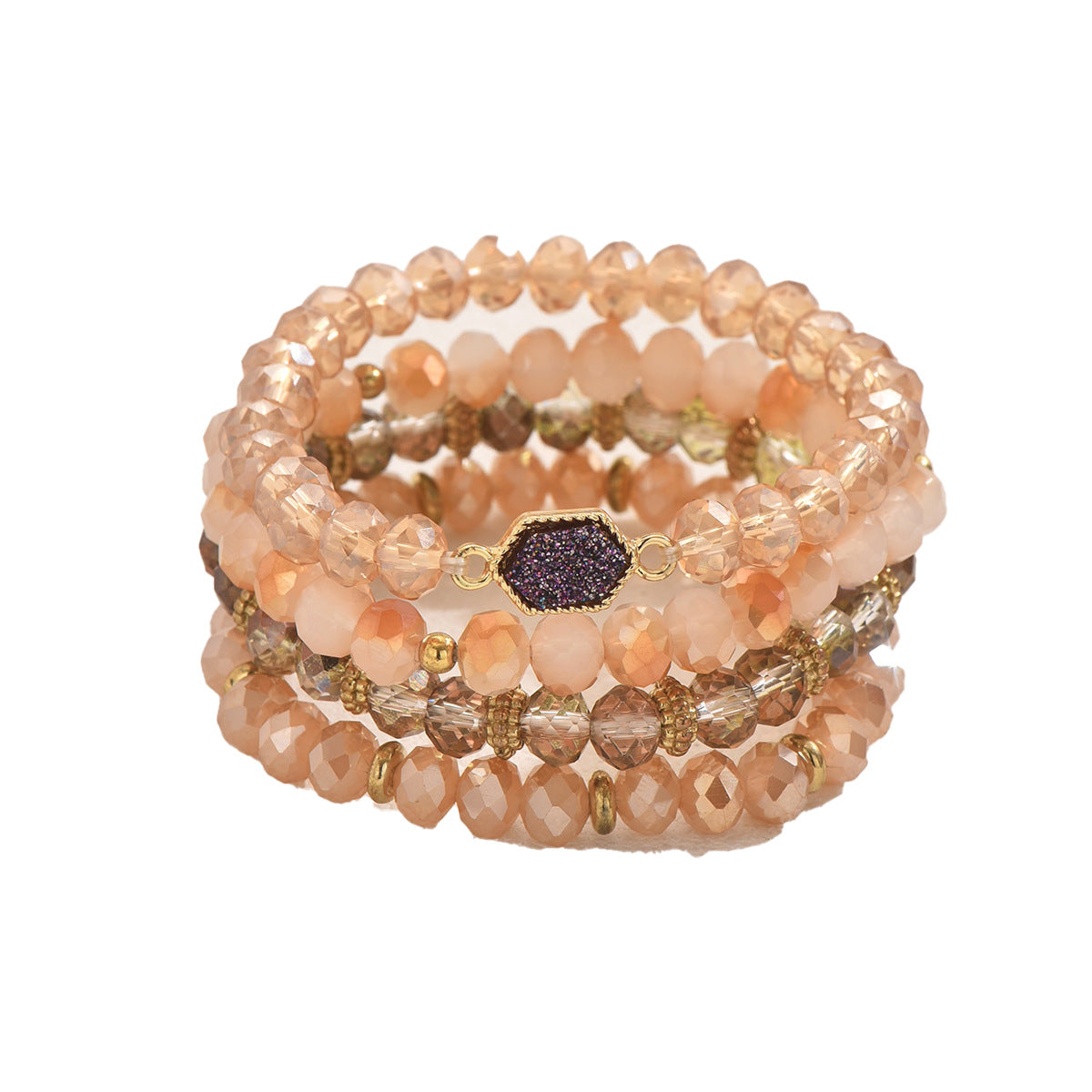 Minimalist Geometric Beaded Bracelet Set for Women with Crystal Accents and Alloy Inlay Handwoven Design