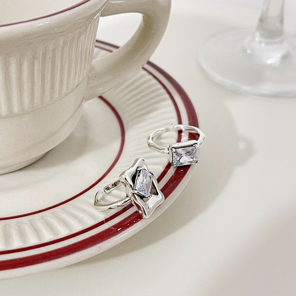 Minimalist Vintage 925 Sterling Silver Square Inlay Ring for Women