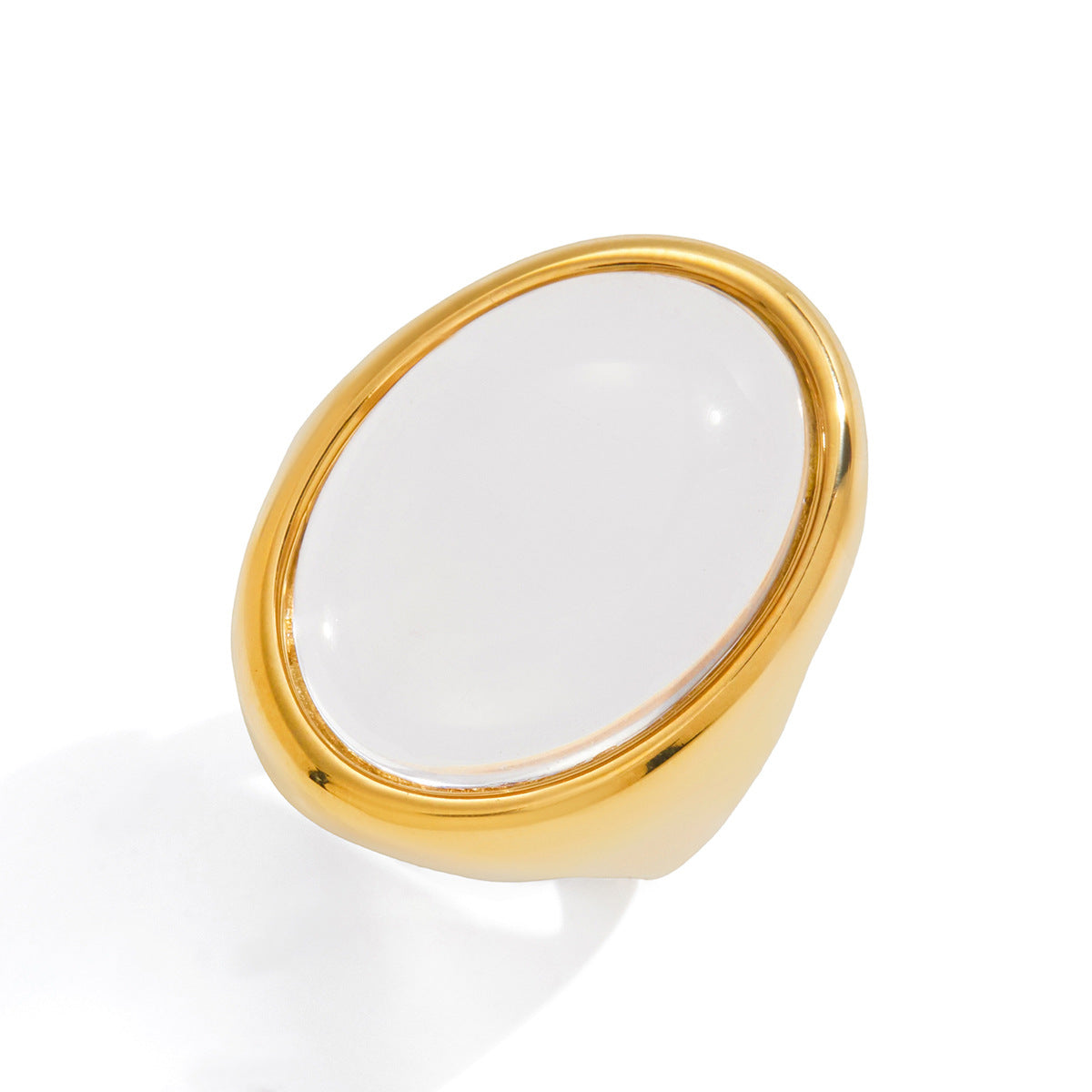 Anello da donna in acciaio inossidabile placcato con ovale geometrico