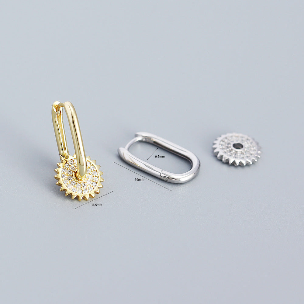 Sweet Streetwear Geometric 925 Sterling Silver Inlaid Diamond Stud Earrings