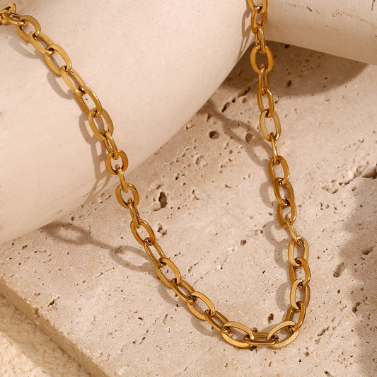 Minimalist Geometric Pendant Necklace for Women Stainless Steel with 18K Gold Plating on O-Shape Chain