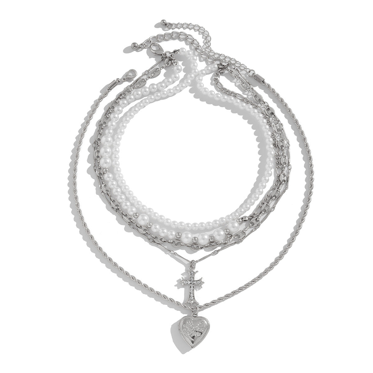 Minimalist Heart Geometric Zinc Alloy Plated Multi-layer Necklace Set for Women