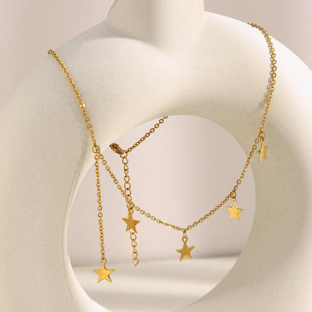 Minimalist Star Pendant Necklace for Women in Stainless Steel with 18K Gold Plating and Fringe Detail