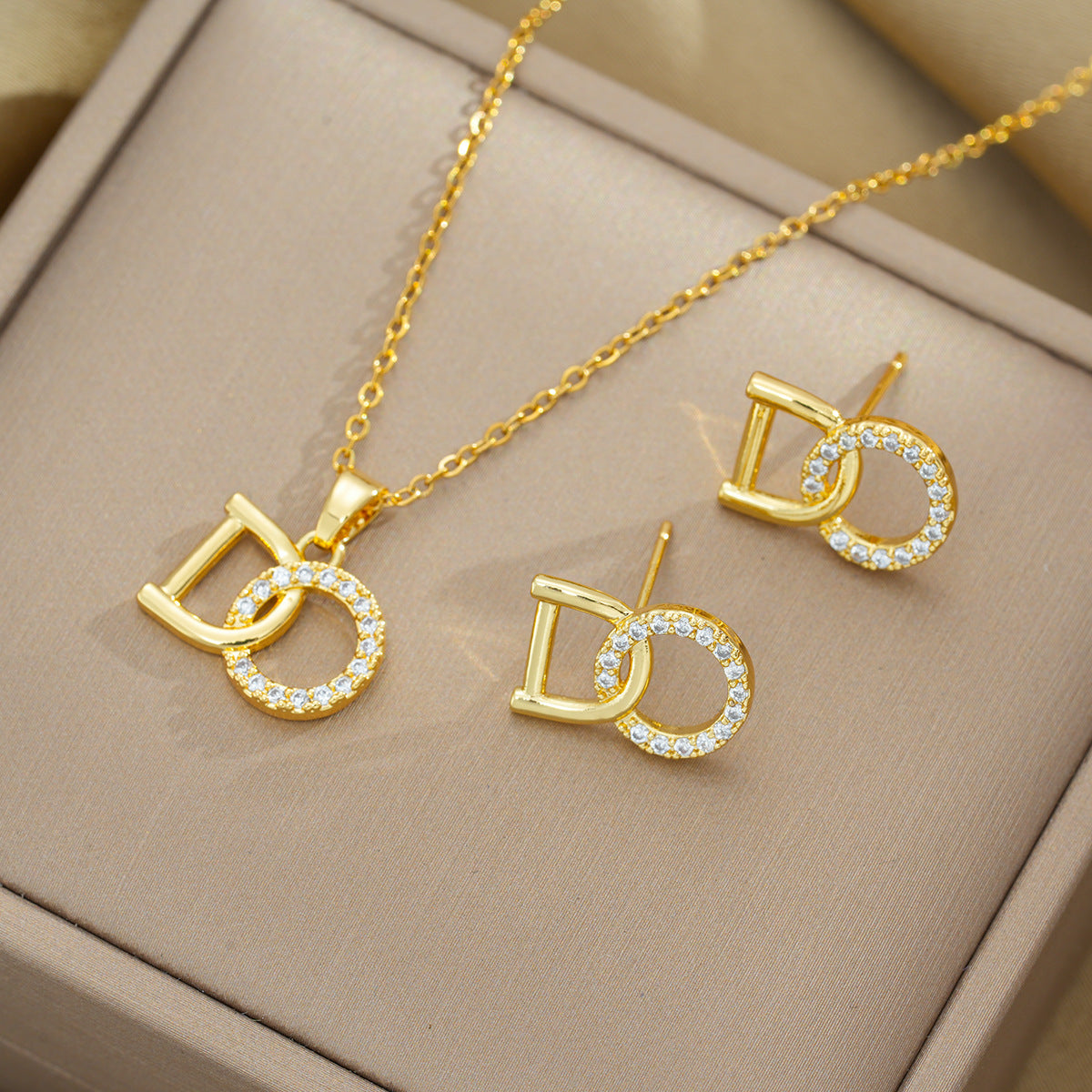 Set di collane da donna minimaliste geometriche in acciaio al titanio con catena a serpente e zirconi micro-pavé