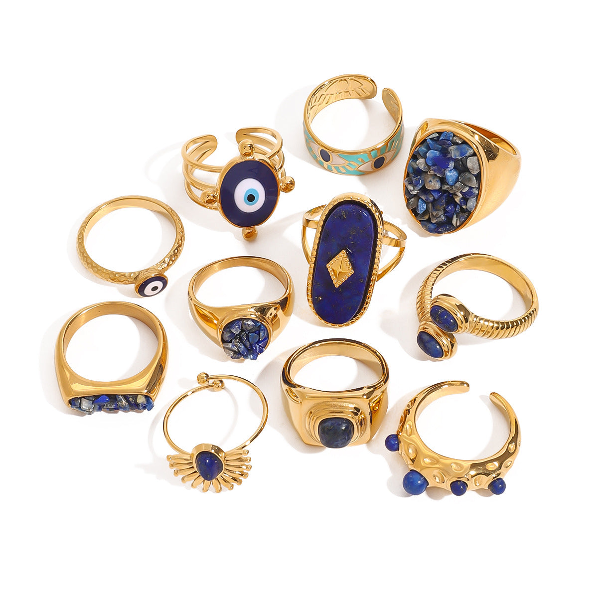 Geometric Plated Stainless Steel Ring with Natural Gemstone for Women