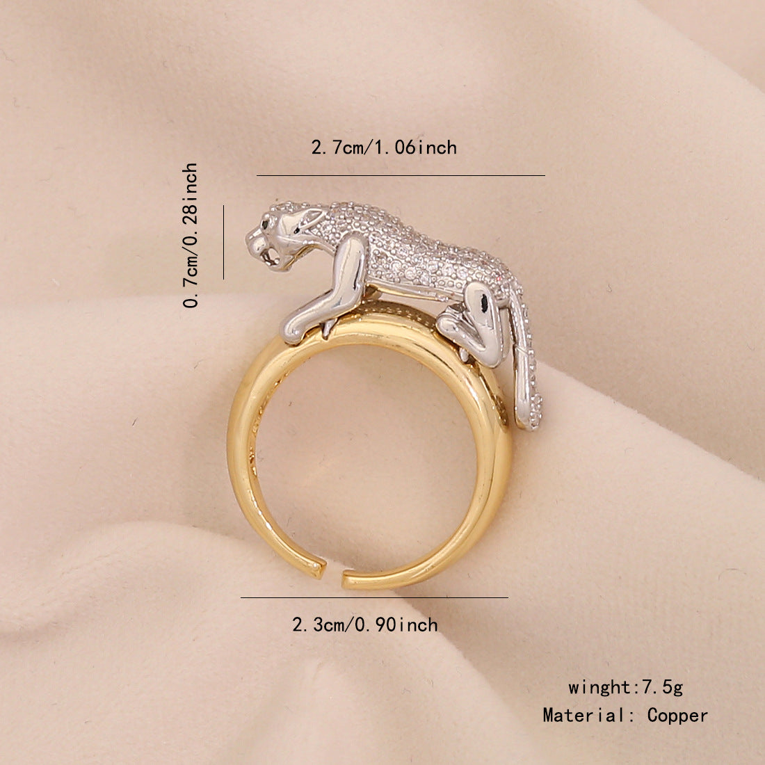 Geometric Heart-Shaped Copper Ring with Zircon Inlay for Women
