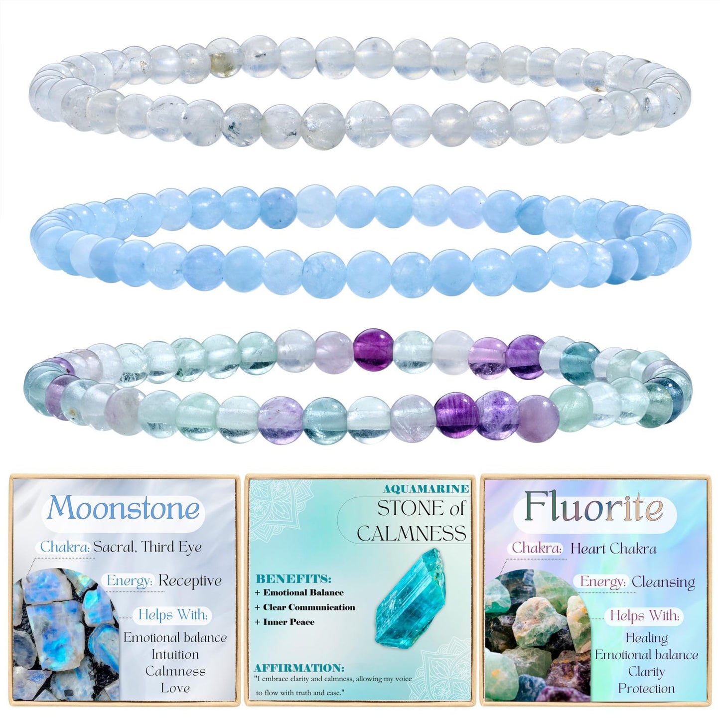 Minimalist Natural Agate and Crystal Geometric Beaded Stretch Bracelet for Women