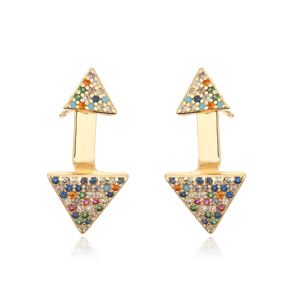 Minimalist Geometric Copper Stud Earrings with 18K Gold Plating and Colored Zirconia