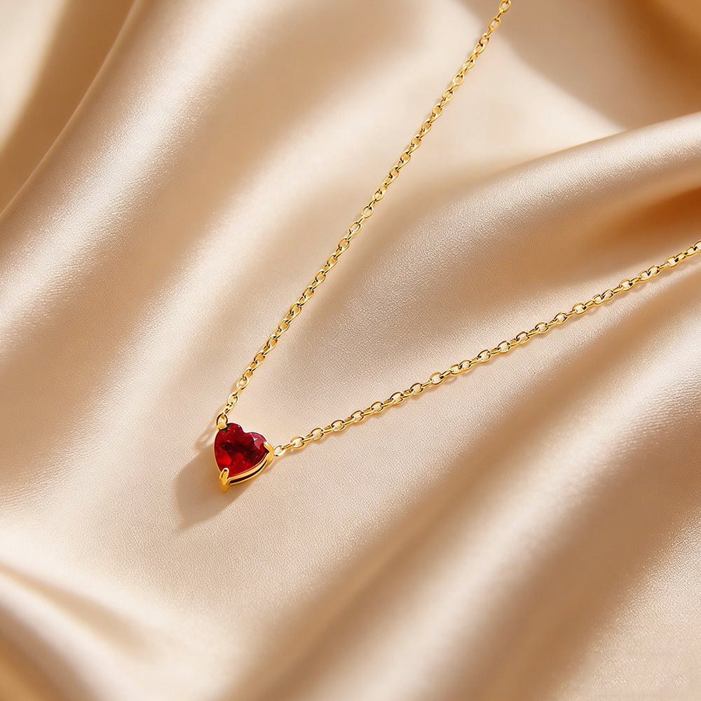 Elegante collana da donna in acciaio inossidabile placcato a forma di cuore con pietra natale di dicembre
