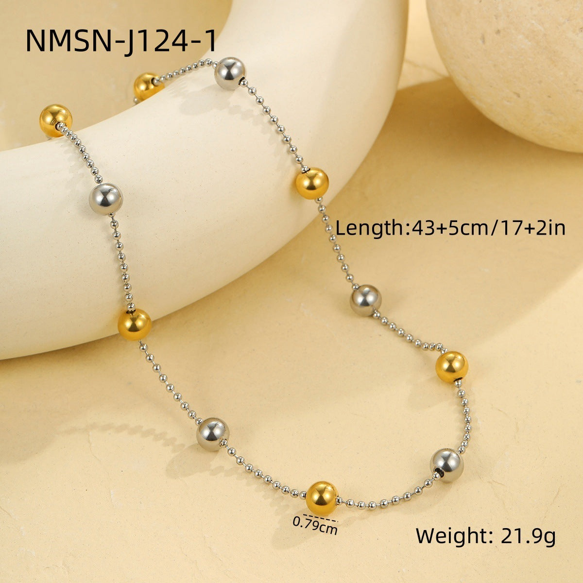 Collana geometrica minimalista in acciaio inossidabile con finitura lucida da donna, Ciondolo con perline rotonde e catena alla clavicola alla moda