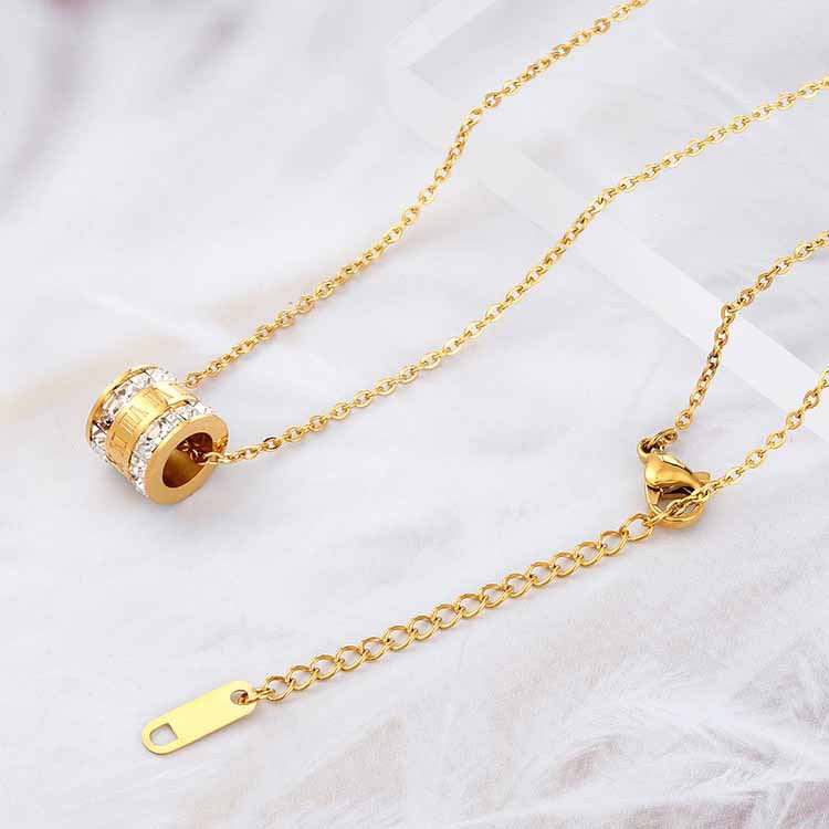 Minimalist Waist-Shaped Titanium Steel Necklace for Women with Rhinestone Inlay and Plated Finish on O-Chain