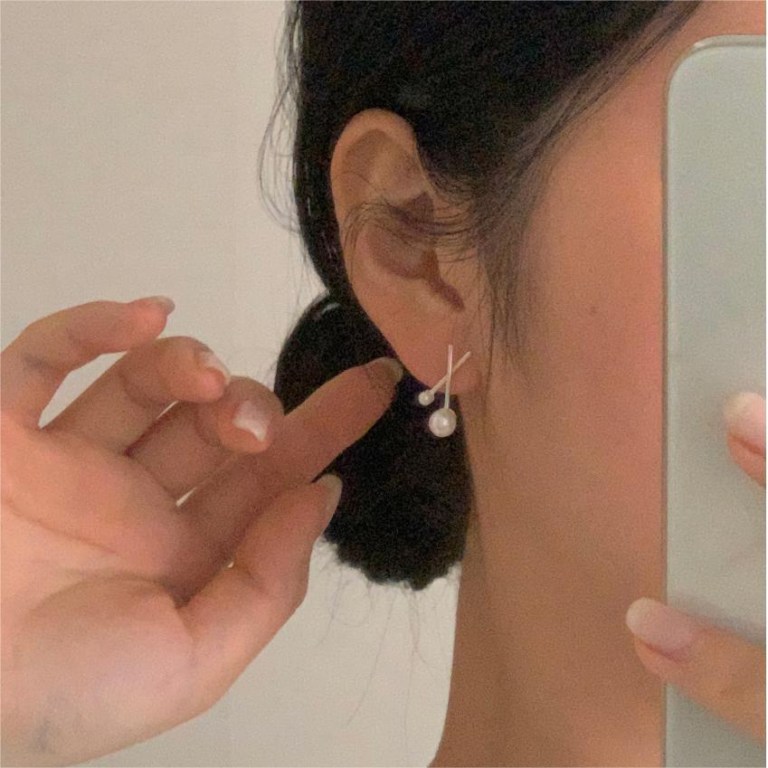 Minimalist Sweet 925 Sterling Silver Plated Geometric Letter Pearl Stud Earrings