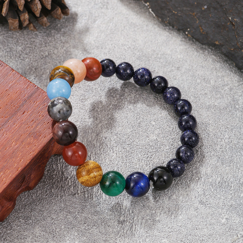 Handmade Blue Sandstone Round Geometric Stone Bracelet Unisex