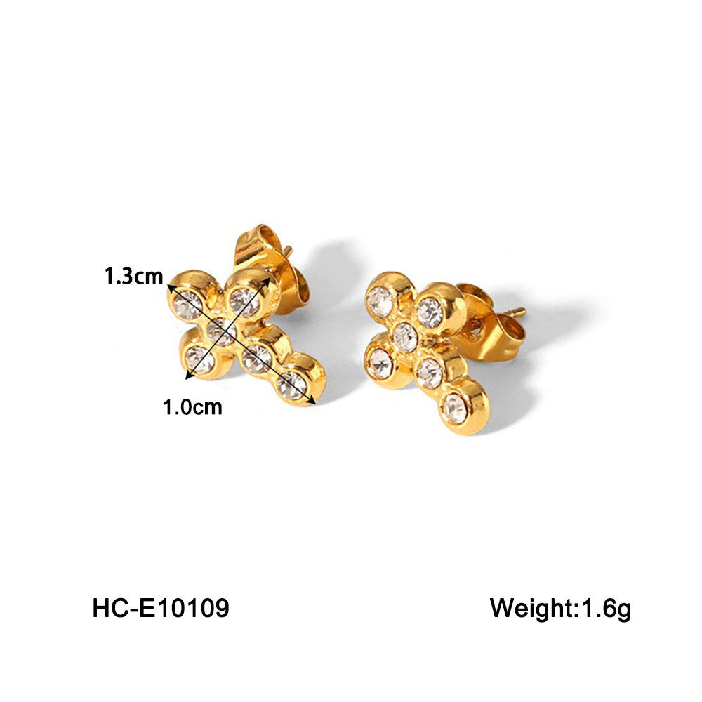 Minimalist Titanium Steel Square Zircon Earrings for Women with Vacuum Plating Finish
