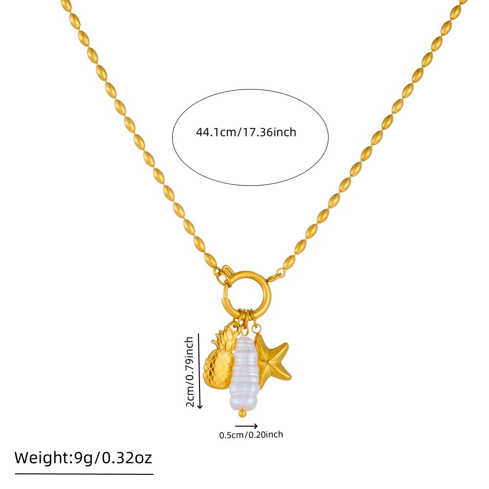 Fashion Gold Plated Stainless Steel Star and Fruit Pendant Ball Chain Necklace for Women