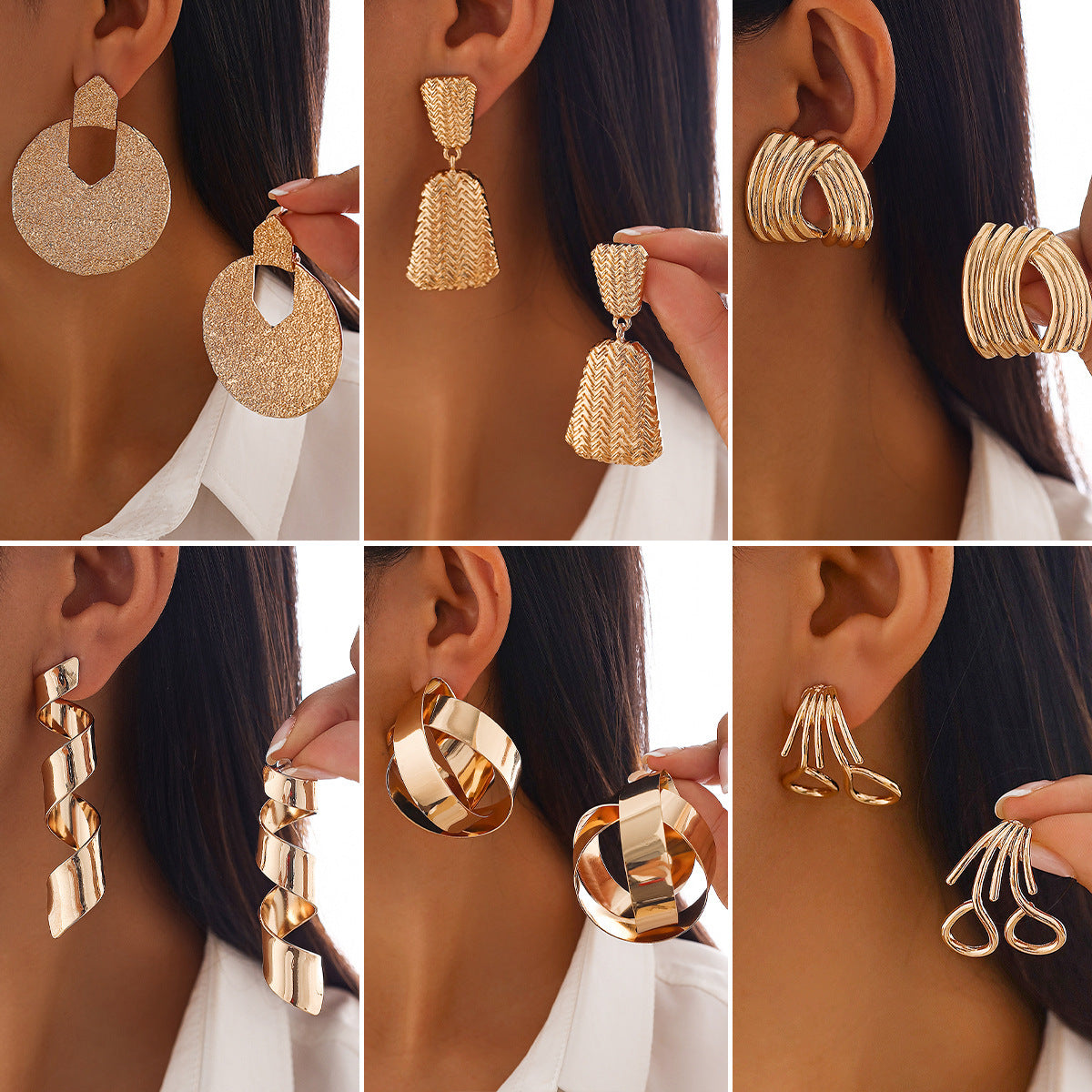 Aretes de tuerca para mujer, de metal pulido, con franjas irregulares y geométricas, con baño de oro.