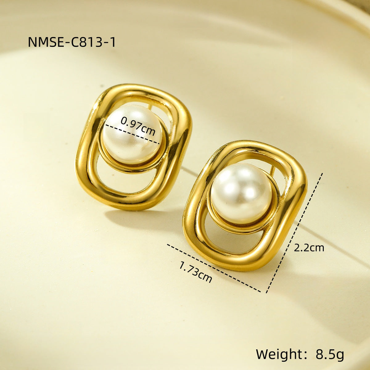 Orecchini da donna in acciaio inossidabile a forma quadrata geometrica minimalista con intarsio di perle