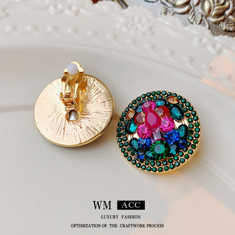Vintage-Style Geometric Round Clip-On Earrings in Alloy with Plated Finish for Women