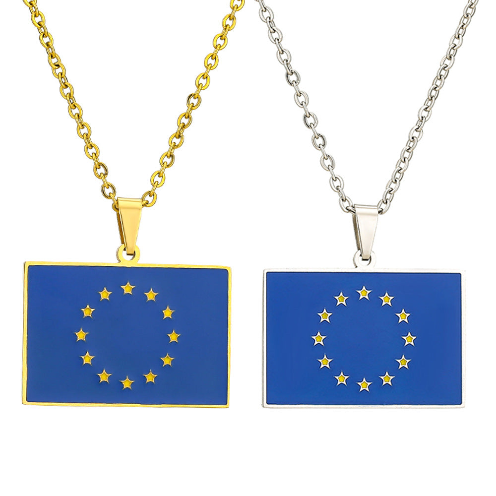 Collana con Pendente Geometrico alla Moda in Acciaio Inossidabile con Finitura Smaltata e Catena a Maglie O per Uso Unisex
