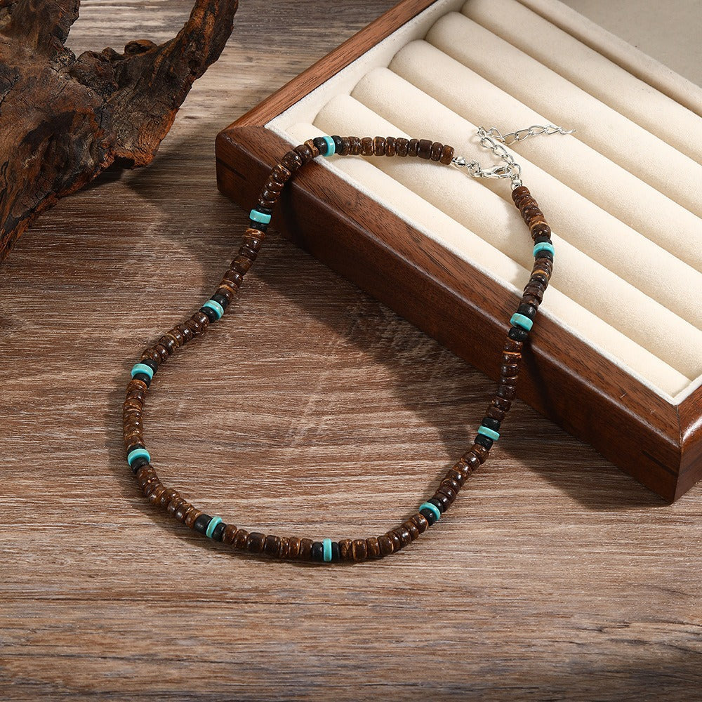 Hip-hop Punk Geometric Round Matte Stainless Steel Beaded Necklace with Alloy and Agate Pendant