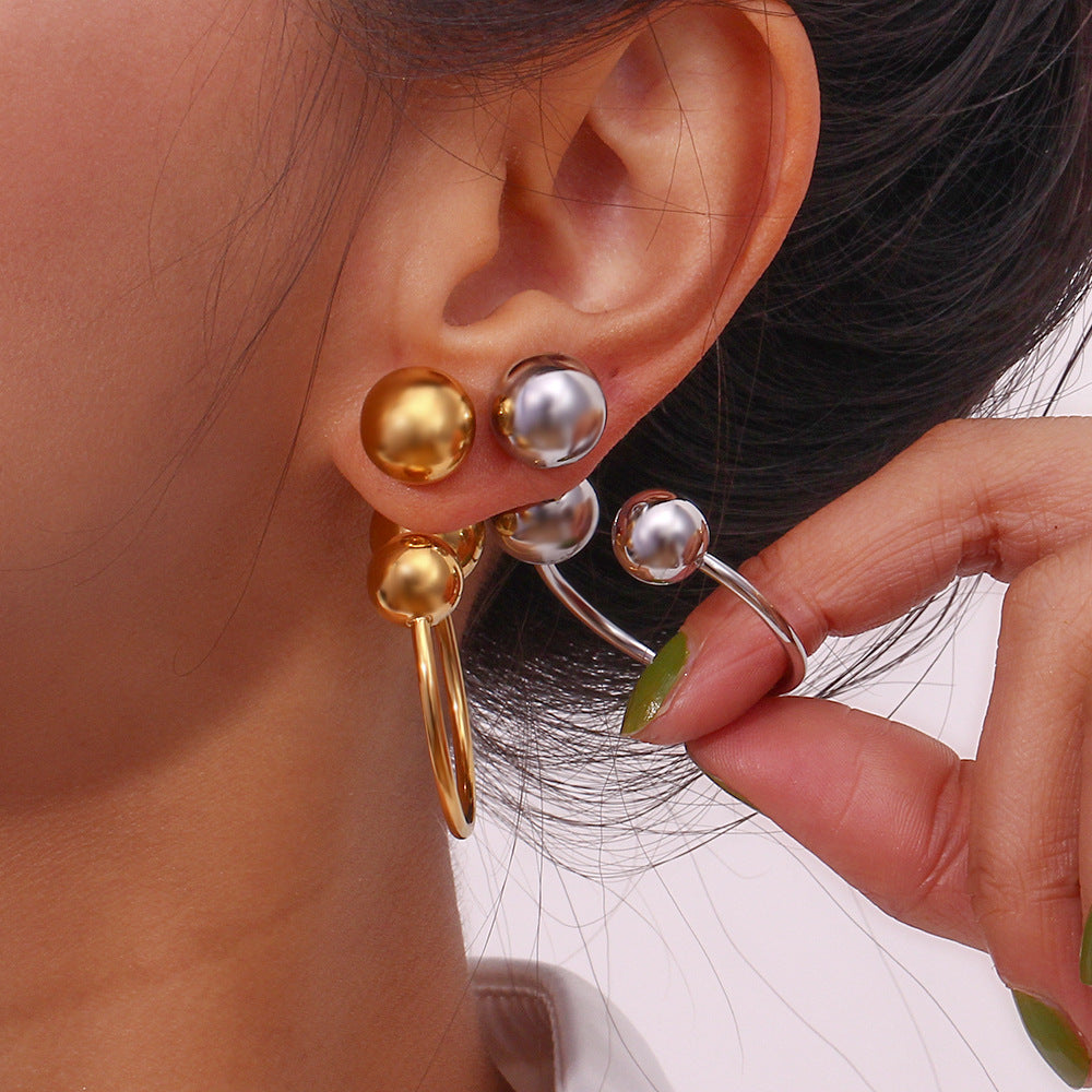 Minimalist Geometric Stainless Steel Plated 18K Gold Oversized Three-Ball Hoop Earrings for Women