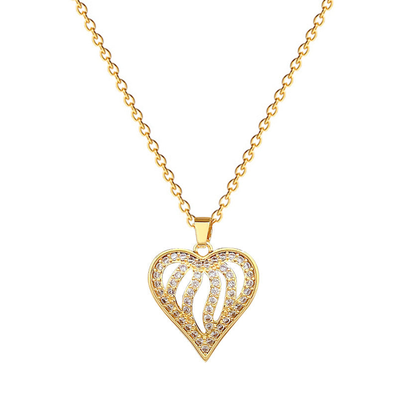 Minimalist Heart-Shaped Titanium Steel Necklace with Full Rhinestone Inlay for Women, Delicate Hollow-Out Pendant on Stainless Steel Chain
