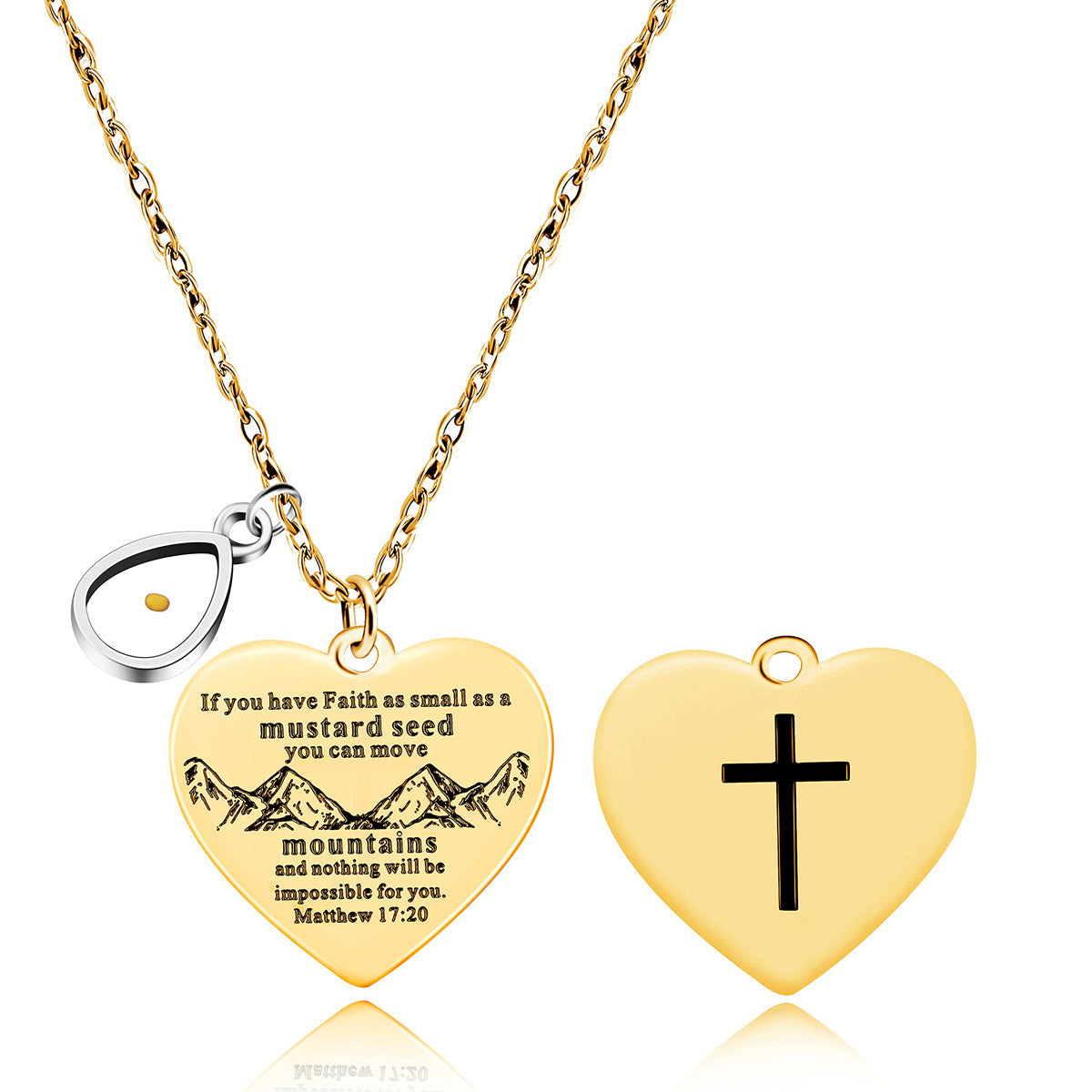 Collana con Ciondolo a Croce a Doppia Faccia in Acciaio Inossidabile con Versetto Biblico Personalizzato, Charm in Acciaio al Titanio Lucidato e Design Geometrico