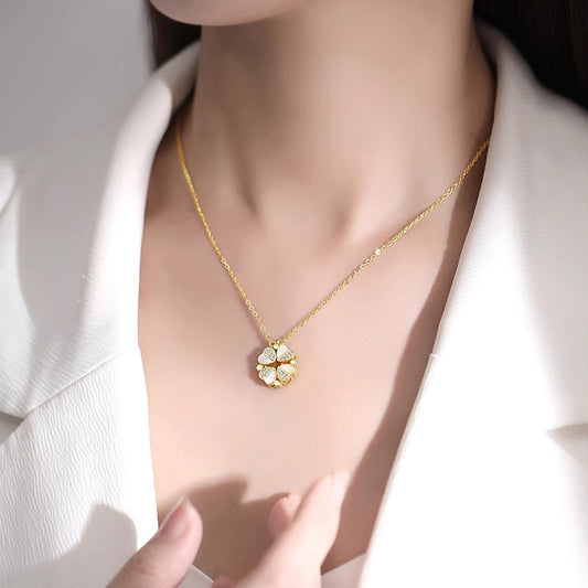 Original Design Clover Pendant Necklace with Separable Heart Charm in Titanium Steel with Plated Finish on O-Chain for Women and Unisex Wear